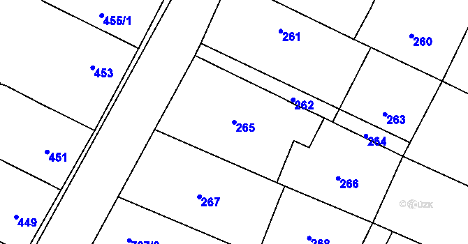 Parcela st. 265 v KÚ Těmice u Hodonína, Katastrální mapa