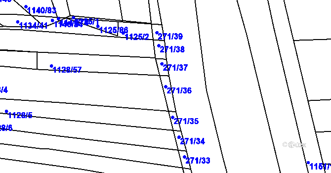 Parcela st. 271/36 v KÚ Těmice u Hodonína, Katastrální mapa