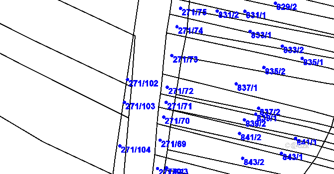 Parcela st. 271/72 v KÚ Těmice u Hodonína, Katastrální mapa