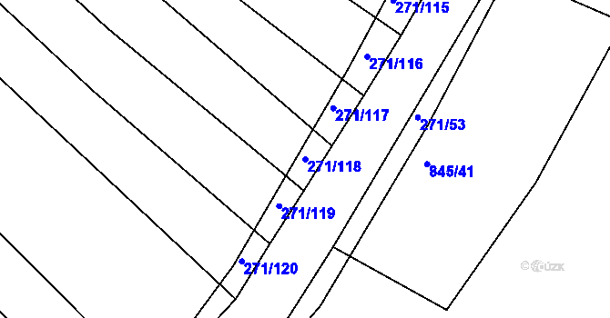 Parcela st. 271/118 v KÚ Těmice u Hodonína, Katastrální mapa