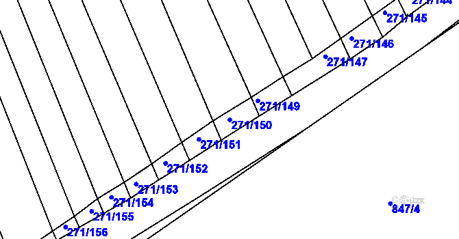 Parcela st. 271/150 v KÚ Těmice u Hodonína, Katastrální mapa