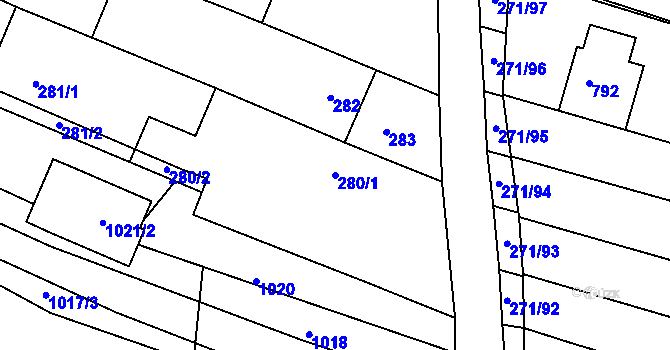 Parcela st. 280/1 v KÚ Těmice u Hodonína, Katastrální mapa