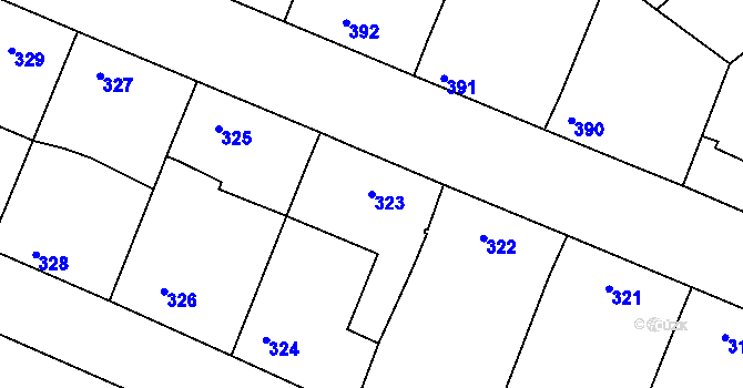 Parcela st. 323 v KÚ Těmice u Hodonína, Katastrální mapa