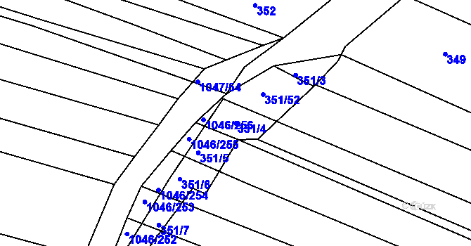 Parcela st. 351/4 v KÚ Těmice u Hodonína, Katastrální mapa