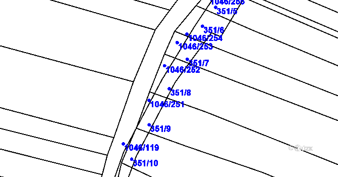 Parcela st. 351/8 v KÚ Těmice u Hodonína, Katastrální mapa