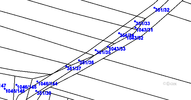 Parcela st. 351/35 v KÚ Těmice u Hodonína, Katastrální mapa
