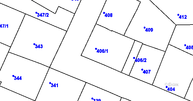 Parcela st. 406 v KÚ Těmice u Hodonína, Katastrální mapa