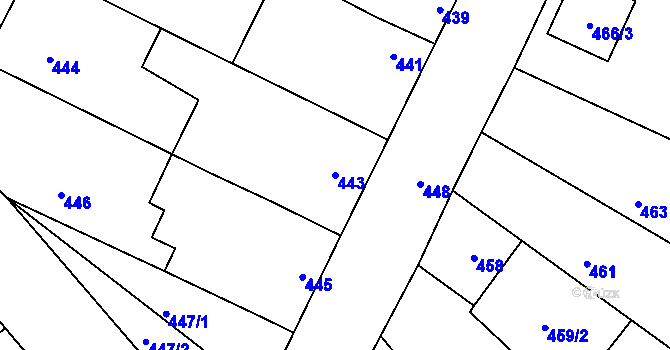 Parcela st. 443 v KÚ Těmice u Hodonína, Katastrální mapa