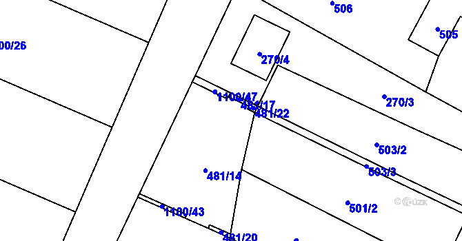Parcela st. 481/16 v KÚ Těmice u Hodonína, Katastrální mapa