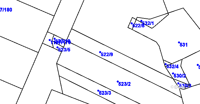 Parcela st. 522/9 v KÚ Těmice u Hodonína, Katastrální mapa