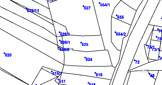 Parcela st. 525 v KÚ Těmice u Hodonína, Katastrální mapa
