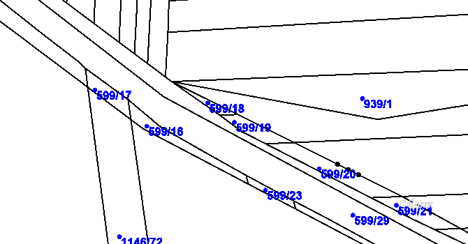 Parcela st. 599/19 v KÚ Těmice u Hodonína, Katastrální mapa