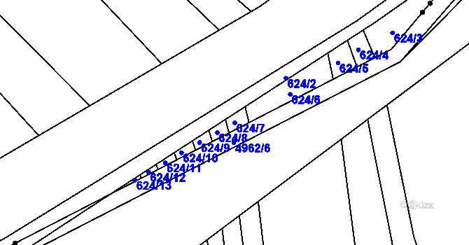 Parcela st. 624/7 v KÚ Těmice u Hodonína, Katastrální mapa