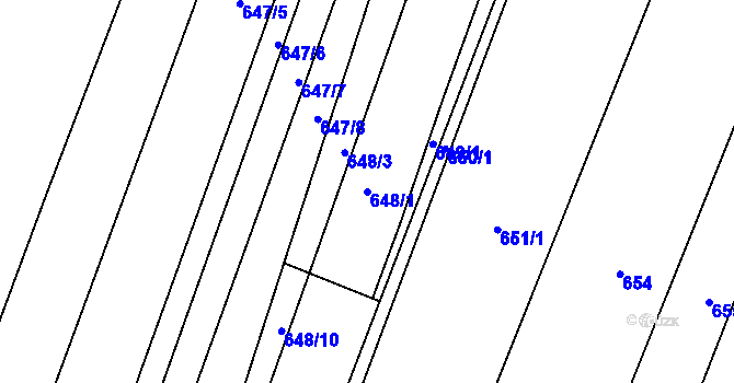 Parcela st. 648/1 v KÚ Těmice u Hodonína, Katastrální mapa