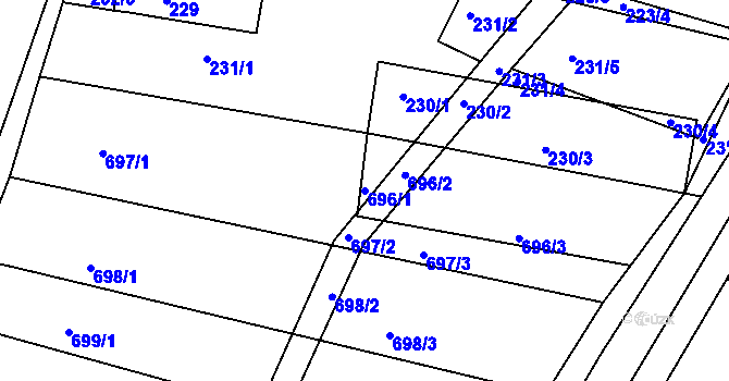 Parcela st. 696/1 v KÚ Těmice u Hodonína, Katastrální mapa