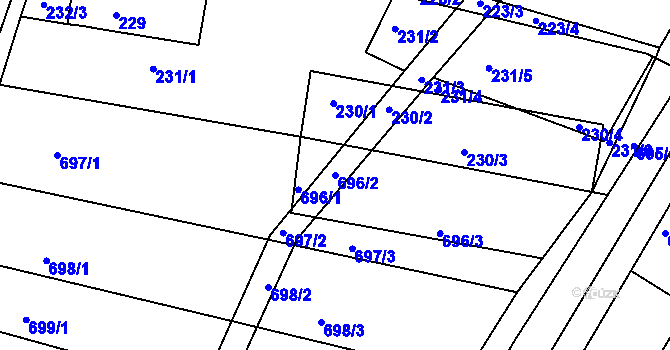 Parcela st. 696/2 v KÚ Těmice u Hodonína, Katastrální mapa