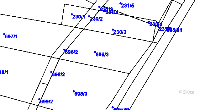 Parcela st. 696/3 v KÚ Těmice u Hodonína, Katastrální mapa