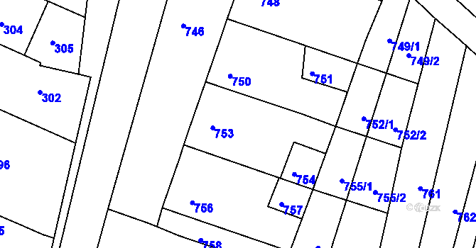 Parcela st. 753 v KÚ Těmice u Hodonína, Katastrální mapa