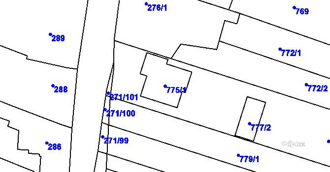 Parcela st. 775/1 v KÚ Těmice u Hodonína, Katastrální mapa
