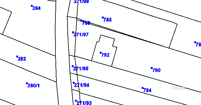Parcela st. 792 v KÚ Těmice u Hodonína, Katastrální mapa