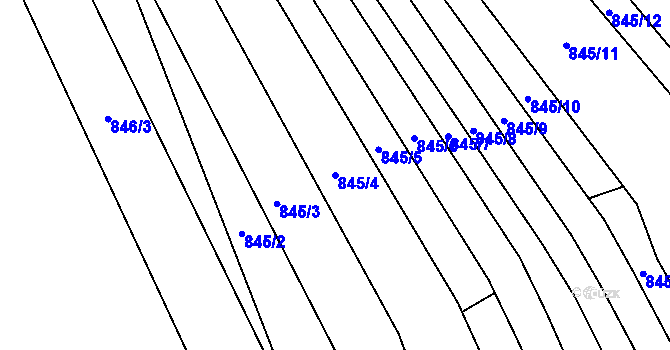 Parcela st. 845/4 v KÚ Těmice u Hodonína, Katastrální mapa