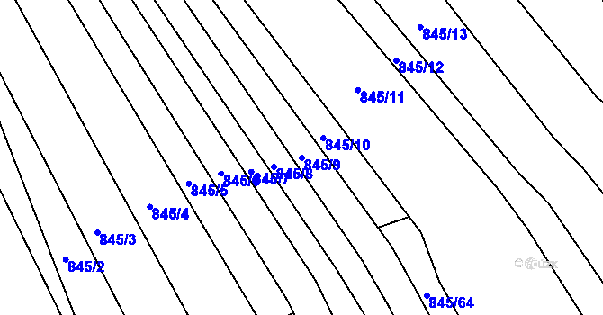 Parcela st. 845/9 v KÚ Těmice u Hodonína, Katastrální mapa