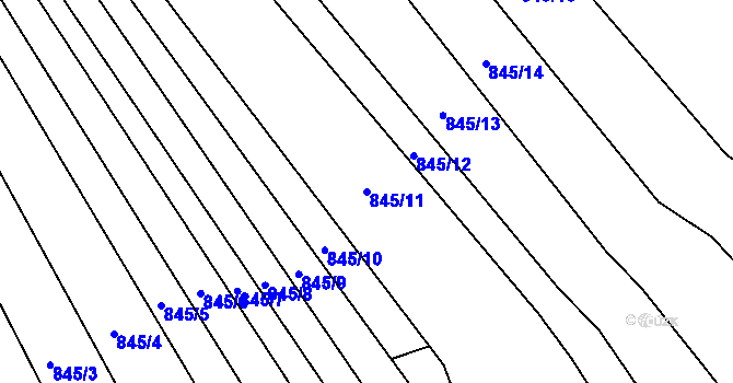 Parcela st. 845/11 v KÚ Těmice u Hodonína, Katastrální mapa
