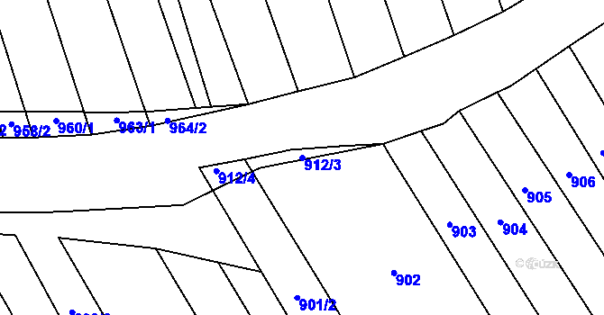 Parcela st. 912/3 v KÚ Těmice u Hodonína, Katastrální mapa