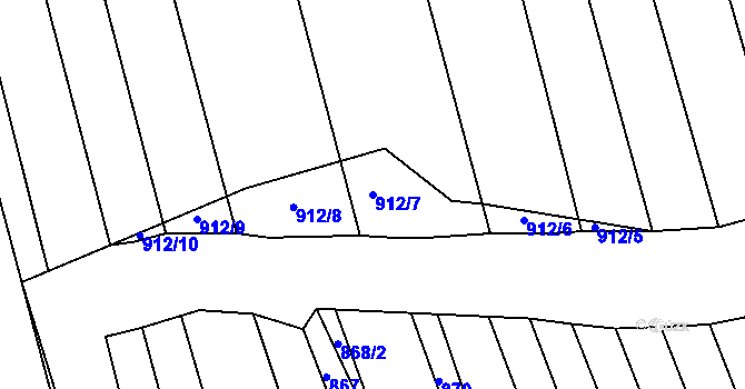 Parcela st. 912/7 v KÚ Těmice u Hodonína, Katastrální mapa