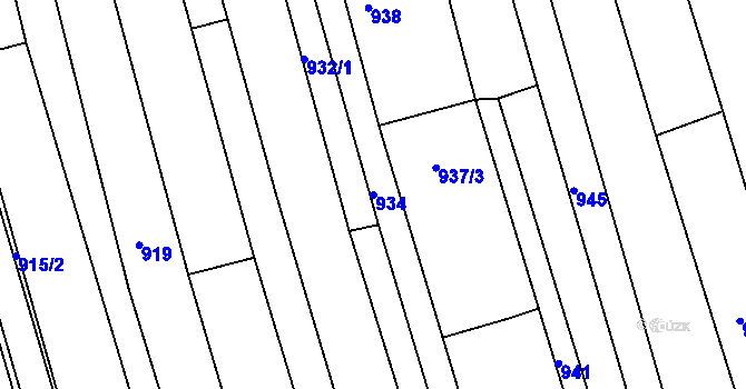 Parcela st. 934 v KÚ Těmice u Hodonína, Katastrální mapa