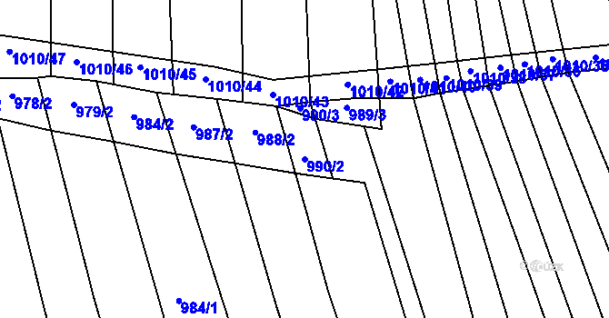Parcela st. 990/2 v KÚ Těmice u Hodonína, Katastrální mapa