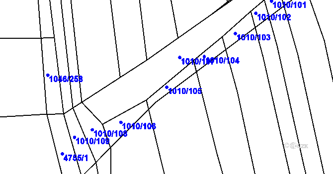 Parcela st. 1010/105 v KÚ Těmice u Hodonína, Katastrální mapa