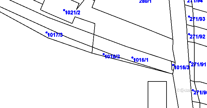 Parcela st. 1016/2 v KÚ Těmice u Hodonína, Katastrální mapa