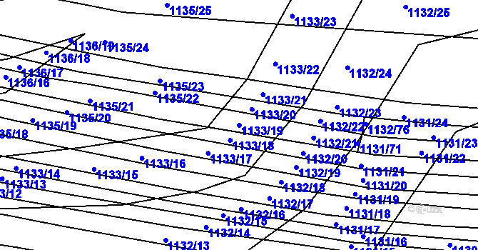 Parcela st. 1133/19 v KÚ Těmice u Hodonína, Katastrální mapa