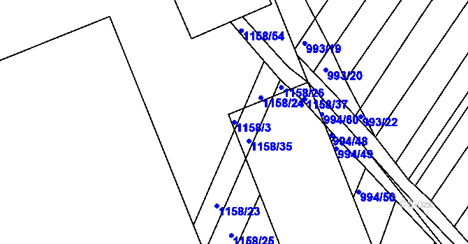 Parcela st. 1158/3 v KÚ Těmice u Hodonína, Katastrální mapa