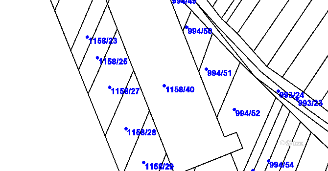 Parcela st. 1158/40 v KÚ Těmice u Hodonína, Katastrální mapa