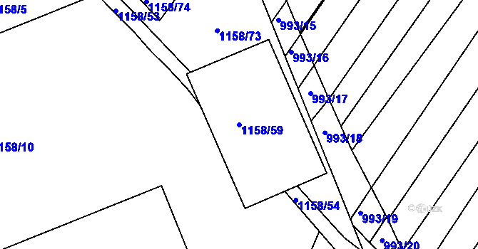 Parcela st. 1158/59 v KÚ Těmice u Hodonína, Katastrální mapa
