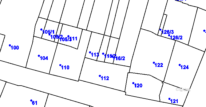 Parcela st. 115/2 v KÚ Těmice u Hodonína, Katastrální mapa