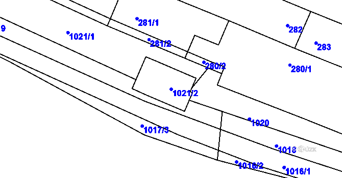 Parcela st. 1021/2 v KÚ Těmice u Hodonína, Katastrální mapa