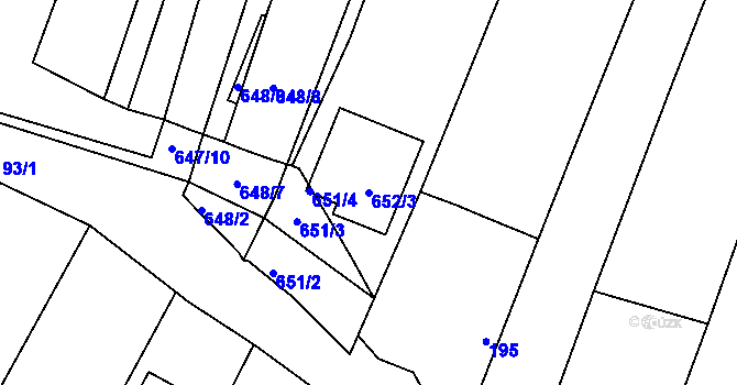 Parcela st. 652/3 v KÚ Těmice u Hodonína, Katastrální mapa