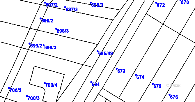 Parcela st. 695/49 v KÚ Těmice u Hodonína, Katastrální mapa