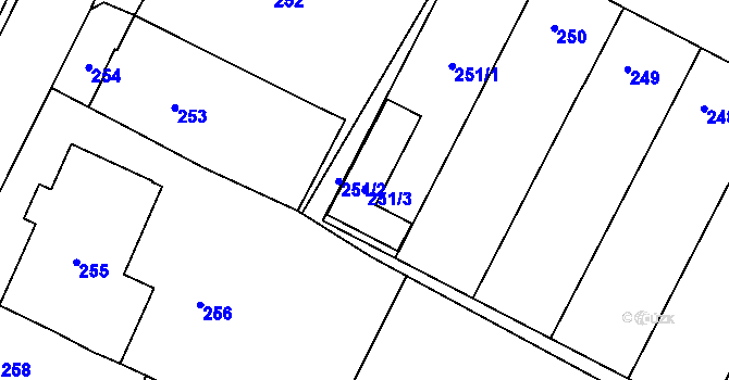 Parcela st. 251/3 v KÚ Těmice u Hodonína, Katastrální mapa