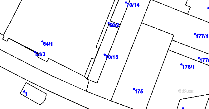 Parcela st. 70/13 v KÚ Těmice u Hodonína, Katastrální mapa