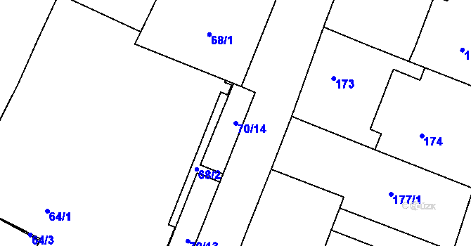 Parcela st. 70/14 v KÚ Těmice u Hodonína, Katastrální mapa