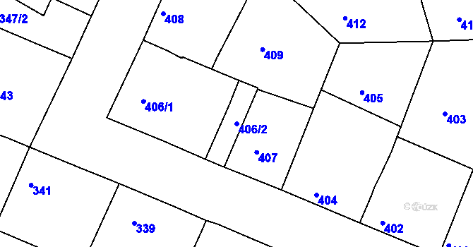 Parcela st. 406/2 v KÚ Těmice u Hodonína, Katastrální mapa