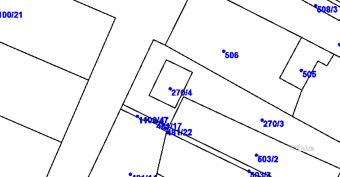 Parcela st. 270/4 v KÚ Těmice u Hodonína, Katastrální mapa