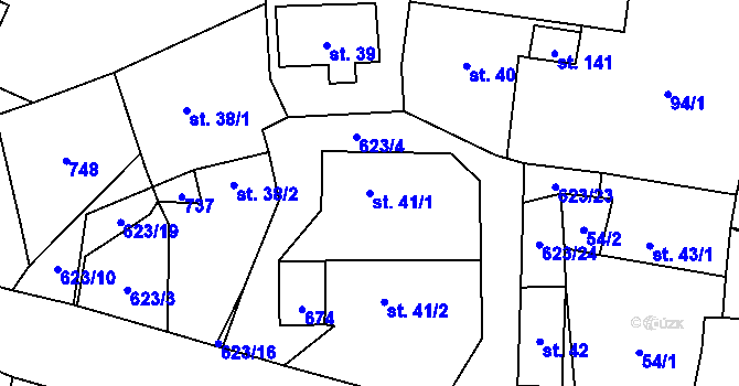 Parcela st. 41/1 v KÚ Těně, Katastrální mapa