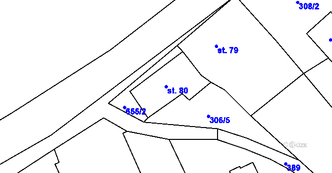 Parcela st. 80 v KÚ Těně, Katastrální mapa