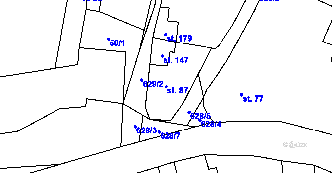 Parcela st. 87 v KÚ Těně, Katastrální mapa