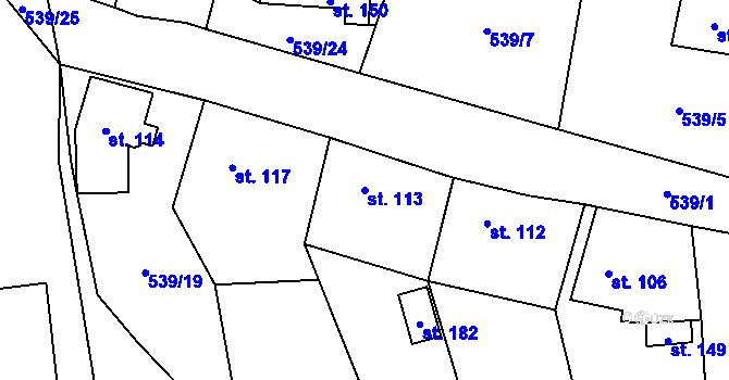 Parcela st. 113 v KÚ Těně, Katastrální mapa